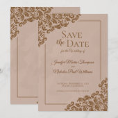 結婚式に花の装飾を添えたエレガントなクラシック 招待状 (正面/裏面)