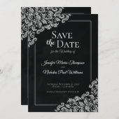 結婚式に花の装飾を添えたエレガントなクラシック 招待状 (正面/裏面)