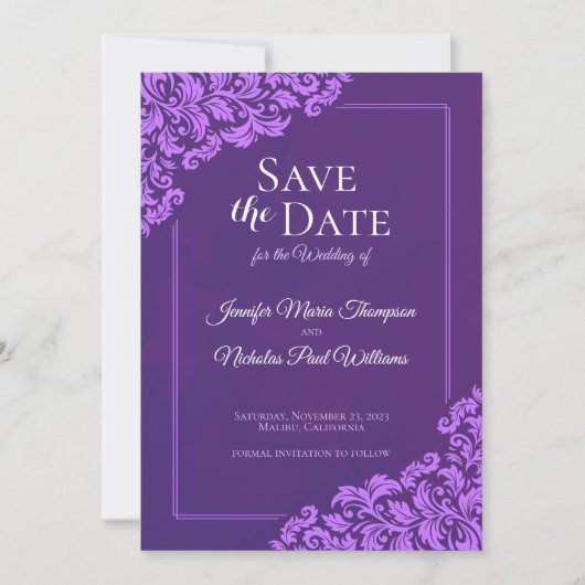 結婚式に花の装飾を添えたエレガントなクラシック 招待状 (正面)