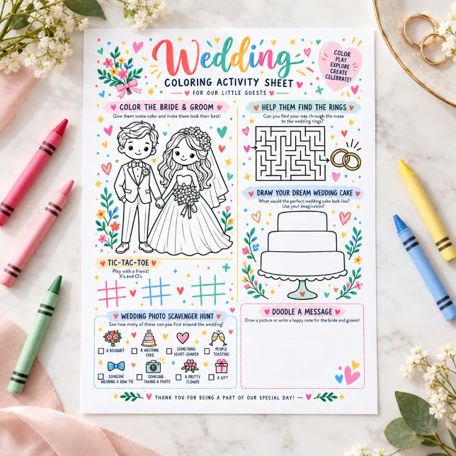 結婚式ぬりえアクティビティシート (Wedding Coloring Activity Sheet
)