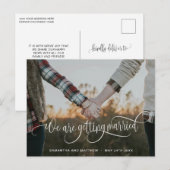 結婚式のお知らせ 白い筆記体 案内ポストカード (正面/裏面)