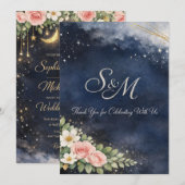 結婚式のお礼カード - エレガントなS&Mデザイン 招待状 (正面/裏面)