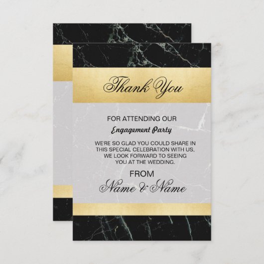 結婚式のお礼カード ブラックマーブル ゴールド アートデコ 招待状 (正面/裏面)