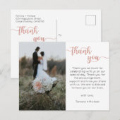 結婚式のお礼カード、モダンスクリプトポストカード ポストカード (正面/裏面)