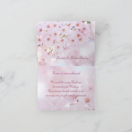 結婚式のお礼カード - 春の桜 サンキューカード (内部)
