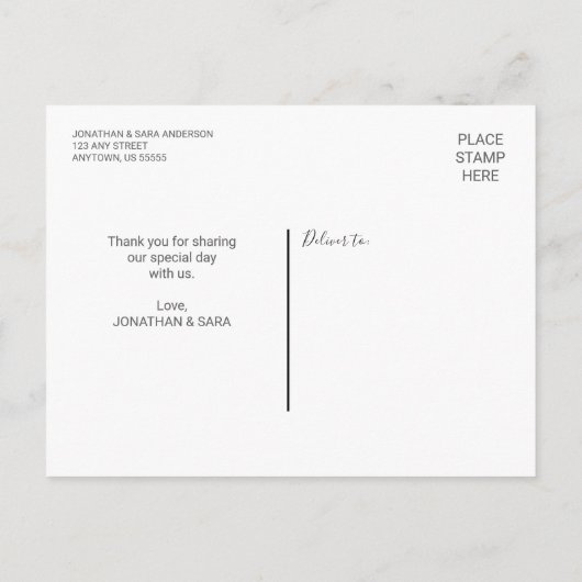 結婚式のお礼カード（横写真） | おしゃれな筆記体 インビテーションポストカード (裏面)