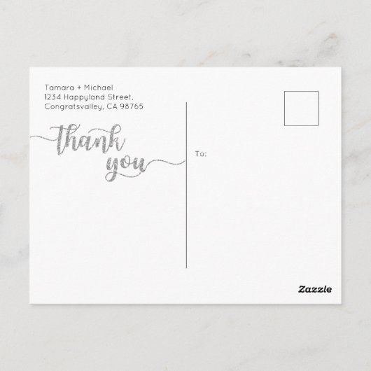 結婚式のお礼カード 現代のスクリプト ポストカード (裏面)