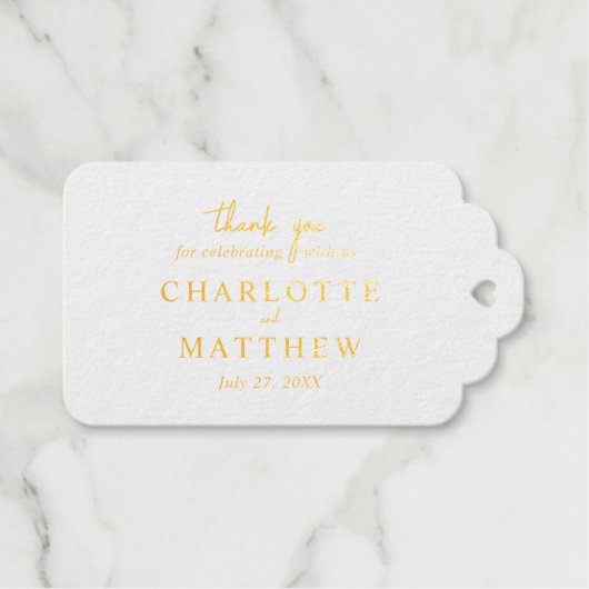 結婚式のお礼ゴールドホイルギフトタグ ギフトタグ (正面 (横))