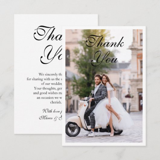 結婚式のお礼フォト モダン シンプル エレガント サンキューカード (正面/裏面)