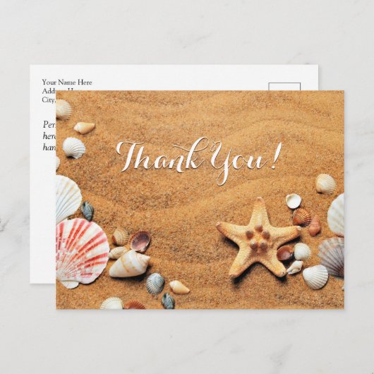 結婚式のお礼メッセージ 砂と貝殻 ポストカード (正面/裏面)