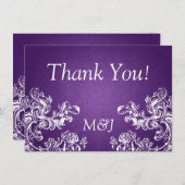 結婚式のお礼メモ ヴィンテージ スワール 2 パープル サンキューカード (正面/裏面)
