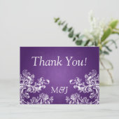 結婚式のお礼メモ ヴィンテージ スワール 2 パープル サンキューカード (スタンド正面)