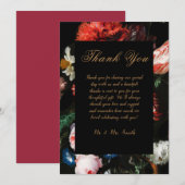 結婚式のお礼状 カード 赤 黒 花柄 (正面/裏面)