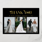 結婚式のお礼3枚の写真 エレガントなゴールド箔押しカード 箔招待状 (正面)