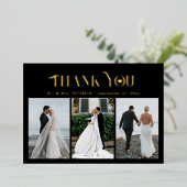 結婚式のお礼3枚の写真 エレガントなゴールド箔押しカード 箔招待状 (立ち正面)