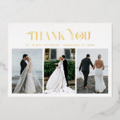 結婚式のお礼3枚の写真 エレガントな金箔カード 箔招待状 (正面)