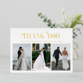 結婚式のお礼3枚の写真 エレガントな金箔カード 箔招待状 (立ち正面)