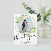 結婚式のお礼 グリーン ゴールド箔 幾何学 ポストカード (スタンド正面)