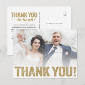 結婚式のお礼 | ゴールドのダメージ フォントを写真にオーバーレイ ポストカード (正面/裏面)