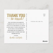 結婚式のお礼 | ゴールドのダメージ フォントを写真にオーバーレイ ポストカード (裏面)