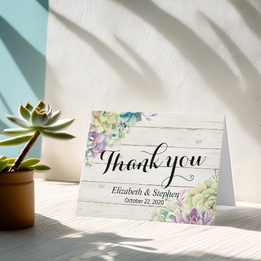 結婚式のお礼 サボテン植物 ラスティック ウッド サンキューカード