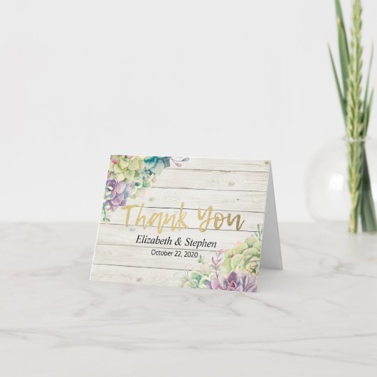 結婚式のお礼 サボテン植物 ラスティック ウッド サンキューカード (正面)