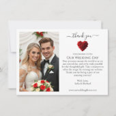 結婚式のお礼 - ハート型の赤いバラ サンキューカード (正面)