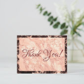 結婚式のお礼、ブラック＆ローズゴールド大理石、メッセージ ポストカード (スタンド正面)