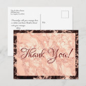 結婚式のお礼、ブラック＆ローズゴールド大理石、メッセージ ポストカード (正面/裏面)