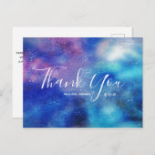 結婚式のお礼 ブルー ウォーターカラー スクリプト ポストカード (正面/裏面)