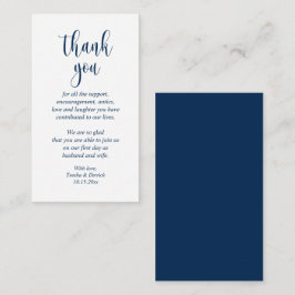結婚式のお礼、モダンスクリプト、クラシックネイビーブルー エンクロージャーカード
