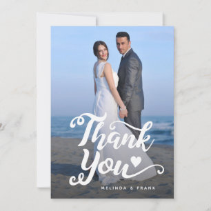 結婚式のお礼 写真の上にスクリプトのポストカード 招待状