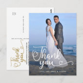 結婚式のお礼 | 写真の上に手書きのスクリプト ポストカード (正面/裏面)