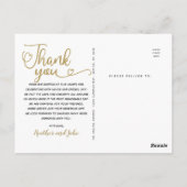 結婚式のお礼 | 写真の上に金の手書きスクリプト ポストカード (裏面)