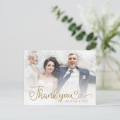 結婚式のお礼 | 写真の上に金色のスクリプト ポストカード (スタンド正面)