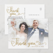結婚式のお礼 | 写真の上に金色のスクリプト ポストカード (正面/裏面)