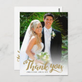 結婚式のお礼 | 写真上のゴールドスクリプト ポストカード (正面/裏面)
