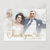 結婚式のお礼 | 写真上のゴールドスクリプト ポストカード (正面)