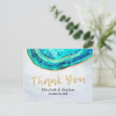 結婚式のお礼 水彩 ターコイズゴールド アゲートジオード ポストカード (スタンド正面)
