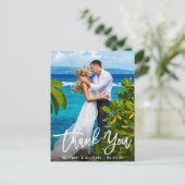 結婚式のお礼 現代のブラシスクリプト フォト ポストカード (スタンド正面)