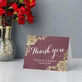 結婚式のお礼 現代的なゴールドローズ ワインレッド サンキューカード