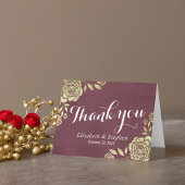 結婚式のお礼 現代的なゴールドローズ ワインレッド サンキューカード