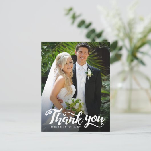 結婚式のお礼 | 白い手書き文字と写真 ポストカード (スタンド正面)