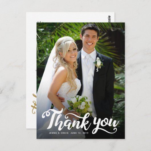 結婚式のお礼 | 白い手書き文字と写真 ポストカード (正面/裏面)