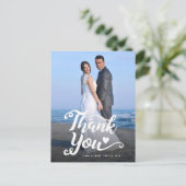 結婚式のお礼 | 白い手書き文字と写真 ポストカード (スタンド正面)