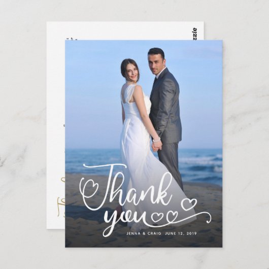 結婚式のお礼 | 白い手書き文字と写真 ポストカード (正面/裏面)