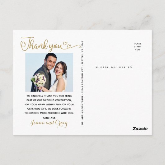 結婚式のお礼 | 白い手書き文字と写真 ポストカード (裏面)