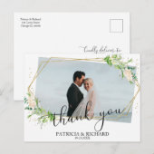 結婚式のお礼 緑の幾何学 フォト ポストカード (正面/裏面)