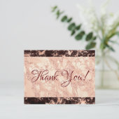 結婚式のお礼、黒とローズゴールドの大理石、メッセージ ポストカード (スタンド正面)