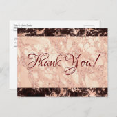結婚式のお礼、黒とローズゴールドの大理石、メッセージ ポストカード (正面/裏面)
